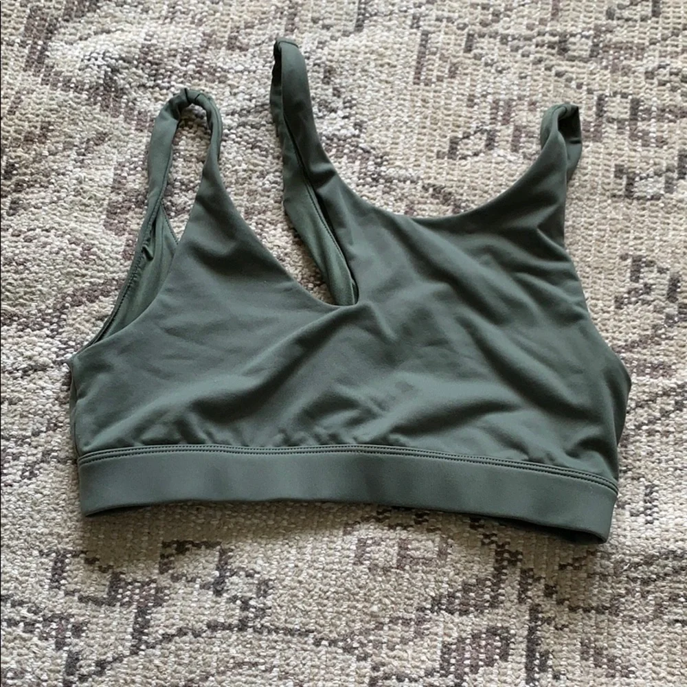 ALO Yoga Olive Green Asymmetrical Cutout Sports Bra